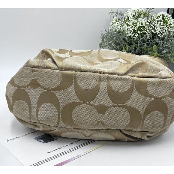 Coach F15067 Authenticated Signature Logo Khaki Beige Gold Tote Shoulder Bag - Picture 7 of 15